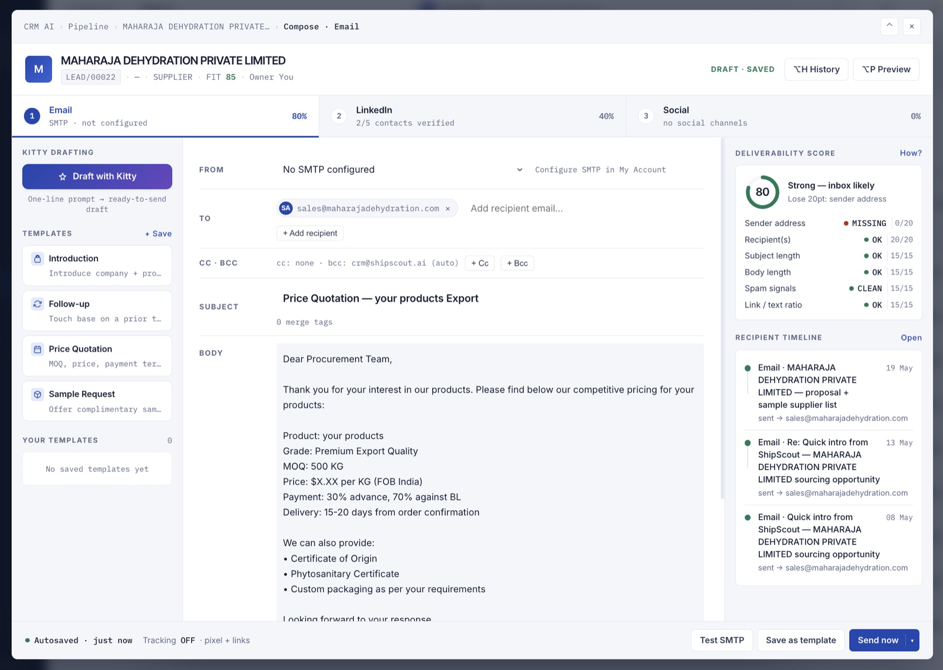 ShipScout CRM & outreach