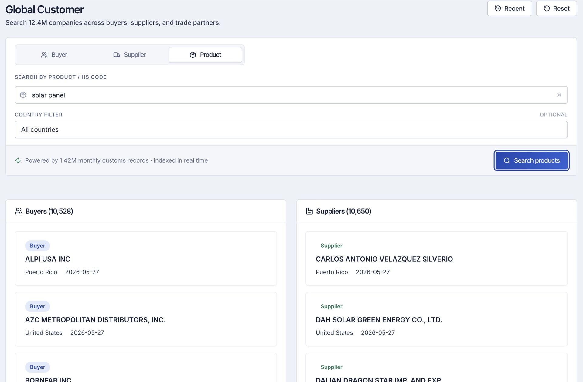 ShipScout supplier & product view in the platform